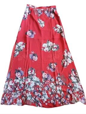 RE:NAMED Skirt Red Floral Flowy Maxi Skirt Sheer Slits Mini Lining MEDIUM